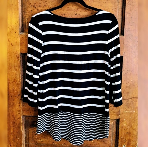 Black and White Stripe 3/4 Sleeve Tee Olive & Oak - Picture 2 of 3